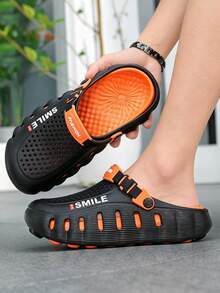 Zuecos transpirables de alta calidad para exteriores, sandalias antideslizantes para hombres, zapatos de playa ligeros y transpirables, zapatos de jardín suaves y cómodos, zapatos casuales para hombres con suela gruesa y duradera, zapatos para hombres de talla grande 36-45 (suela pintada a mano, patrón asimétrico) - naranja negro - Ver 8