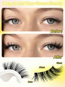 7 Pairs 12mm Clear Stem Half-Length False Eyelashes, 3/4 Outer Corner Cat Eye Style, Tail-Elongating Faux Mink Strip Lashes - Black - View 3