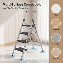 Huini 4 Step Ladder With Handrail, Folding Step Ladder, Non-Slip Household Ladder, Steel Folding Step Stool, Multifunctional Step Stool, Maximum Load 150 Kg - Tangga 4 Langkah - View 5