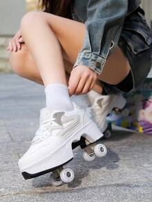 New Style Automatic Roller Shoes For Kids And Adults, Transformable Roller Skates With 4 Retractable Wheels, Walkable - Black - View 1