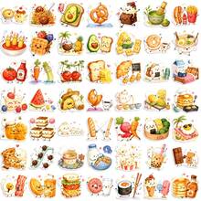 50Pcs Cute Smiling Food Stickers, Waterproof Hand Drawn Breakfast Noodle Fruit Snack Decals For Skateboard Laptop Car Water Bottle - A - View 11