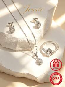 Vaerine 1套優雅奢華閃耀經典925銀鋯石水滴珠寶套組，適合宴會婚禮，配對禮物 - 水滴套裝 - 查看 2