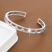 1pc Fashionable Hollow Flower Design Cuff Bracelet Inlaid With Artificial Zirconia For Women - Multicolor - View 5