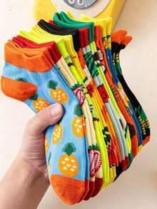 5 Pairs Fun Fruit Patterned Low-Cut Short Socks, Random Multicolor Pineapple & Strawberry Design, Comfortable And Durable For All Seasons Daily Wear - Multicolor - View 9
