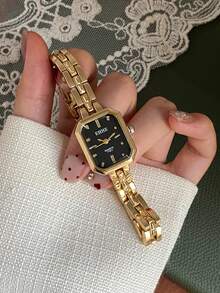 1pc Women's Quartz Watch, Rectangular Dial, Fashionable And Elegant, Suitable For Daily Wear, Perfect Gift Choice. - Gold - View 3