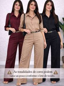 Kit 3 Women's Tailored Trousers With Belt - 焦糖色/酒紅色/米色 - 查看 4