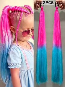 2pcs DIY Ponytail Hair Extensions, Synthetic Fiber Braided Hair Extensions With Rubber Hair Bands, Suitable For Children - Multicolor - View 12