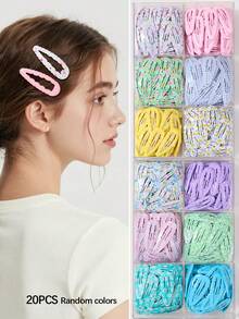 20pcs Girls Colorful Wavy Print Tulip Flower Water Drop Hair Clips, Random Styles, Simple Cute Princess BB Hair Clips, Bangs & Loose Hair Clips, Hair Accessories For Daily Use - Multicolor - View 10