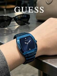 Guess GW0387G4 藍色方形男士石英手錶，鑲嵌真鑽飾飾，奢華腕錶，附原裝禮盒，送給男友/丈夫的禮物 - 藍色 - 查看 5