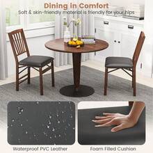 Folding Dining Chairs Set Of Two, Solid Wood Foldable Kitchen Chairs With Padded Seat, Heavy Duty Space Saving Furniture For Apartment Small Space, Vintage Natural Wood Grain - Walnut-x Back - View 7