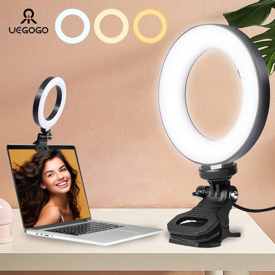 Juego de luz anular LED alimentado por USB con control remoto, luz anular ajustable para grabación de video, transmisión en vivo, reuniones en línea, trabajo remoto, maquillaje, selfie y creación de contenido, incluye soporte estable y soporte para teléfono, iluminación portátil para oficina en casa y estudio