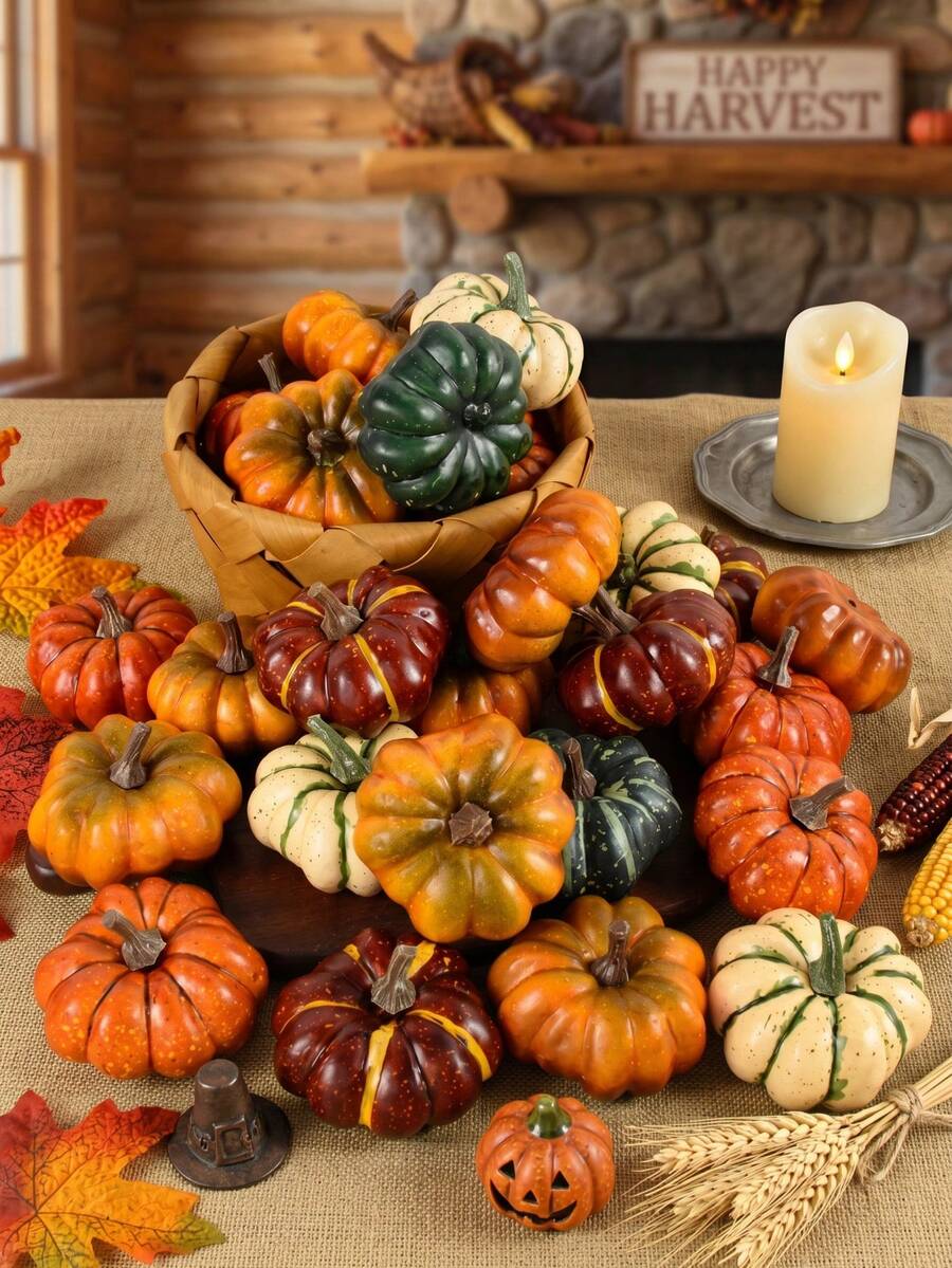 MEHELANY 12/5/1pc Realistic Mixed Color Artificial Pumpkin, Room Decor, Harvest Festival, Autumn Fake Plant, Halloween, Thanksgiving, Home Decoration, Autumn Harvest Theme Party Tabletop Decor - Multicolor - View 1