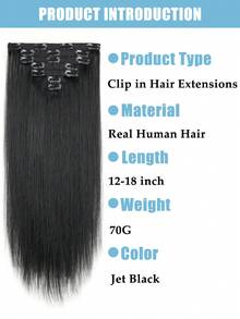 JIAMEISI Clip In Hair Extensions Real Human Hair, Remy Human Hair Extensions Double Weft With Lace 70g 7pcs, Natural Straight Clip Ins For Women,#1 Jet Black - S1 - View 4