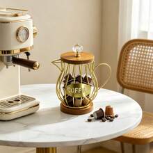 1pc Vintage Iron Coffee Capsule Storage Pot With Solid Wood Lid, Luxury Capsule Holder, Desktop Coffee Storage Decor - Multicolor - View 6