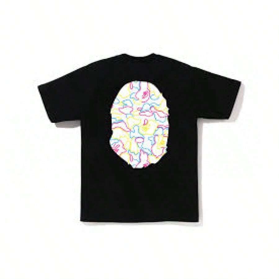 T-shirt imprimé graphique, style streetwear, tenue décontractée polyvalente pour tous les jours - Noir - Voir 1