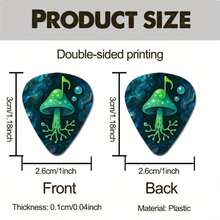 2D Flat 6pcs Dreamy Mushroom Print Guitar Picks, Green Mushroom Yellow Polka Dot Music Note Bubble Personalized Pattern, Universal For Multi-String Instruments, Creative Gift For Instrument Enthusiasts On International Peace Day - Multicolor - View 2