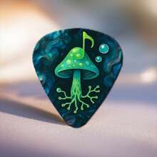 2D Flat 6pcs Dreamy Mushroom Print Guitar Picks, Green Mushroom Yellow Polka Dot Music Note Bubble Personalized Pattern, Universal For Multi-String Instruments, Creative Gift For Instrument Enthusiasts On International Peace Day - Multicolor - View 8
