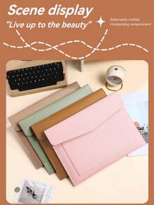 1Pc Multi-Color Magnetic Closure Document Bag, Scratch Resistant Heavy PU Leather, Multi-Purpose Storage Fits 14-Inch Laptops & Tablets, Minimalist Business Style, A4 Double Layer Portfolio File Bag, School Office Daily Commute Use - A - View 9