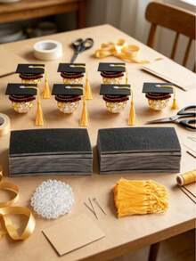 10pcs/Set Mini Graduation Caps With Gold Tassels, Mini Bachelor Caps With Tassels, Wine Bottle Decor, Graduation Party Decoration Mini Graduation Caps, Bottle Decoration, Celebration Accessories, Graduation Scene Decor - View 9