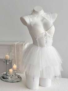 1pc Women's White Tutu Skirt Short Waistless Tulle Skirt Fluffy Performance Skirt Summer Beach Skirt 6-Layer Mesh Puppy Skirt Suitable For Wedding Banquet Performance Party Cosplay Decoration Skirt Festival Party Carnival Decoration Skirt Runway Performance Dance Skirt Skirt Inner Lining Skirt Can Be Worn As Outer Skirt Halloween Decoration Skirt Little Devil Little Angel Costume Accessory - White - View 8
