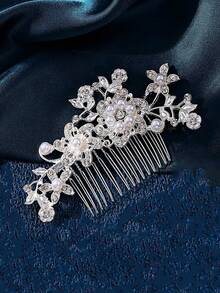 1 Set (2pcs) Silver & Gold Elegant Lady Princess Bridal Hair Comb Bun Set, Fashion Exquisite Pearl Plum Blossom Design - 064 Hair Combs In Gold and Silver Set - View 6