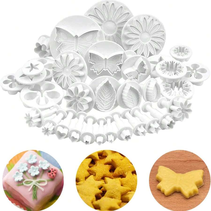33 piezas Molde cortador de galletas con forma de flor blanca DIY Molde de fondant para pastel de flor Herramienta de decoración de pastel de plástico Accesorios de repostería Cortador de galletas de plástico - Multicolor - Ver 1