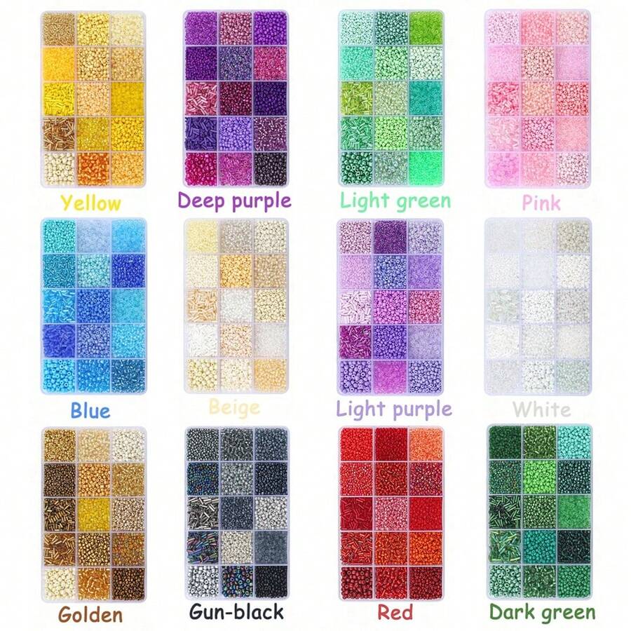 Kit de fabricación de joyas DIY - Caja de 15 compartimentos con cuentas de vidrio de unicolor tipo arroz y tubo para pulseras y collares - Multicolor - Ver 1