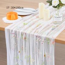 Juego de 3 piezas de camino de mesa transparente con bordado floral (29.5 X 71 pulgadas, verde salvia/champán/blanco), mantel de estilo granja con flores, adecuado para uso diario, vacaciones, bodas, hoteles, fiestas de cumpleaños, decoración del hogar, camping y picnic, todas las estaciones - Camino de mesa de tul bordado con flores silvestres - Ver 22