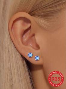 1 Pair S925 Sterling Silver Korean Ins Style Mini Single Diamond Stud Earrings For Women, Daily Casual Party Vacation Versatile Elegant Stackable Ear Hole Piercing Cartilage Studs Sweet Cute Personalized Exquisite Niche Fashion Jewelry - Diamond - View 7