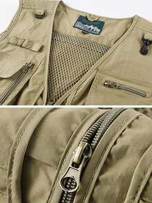 Men's Spring/Autumn Thin Outdoor Workwear Multi-Pocket Tactical Vest Jacket - Khaki - View 6