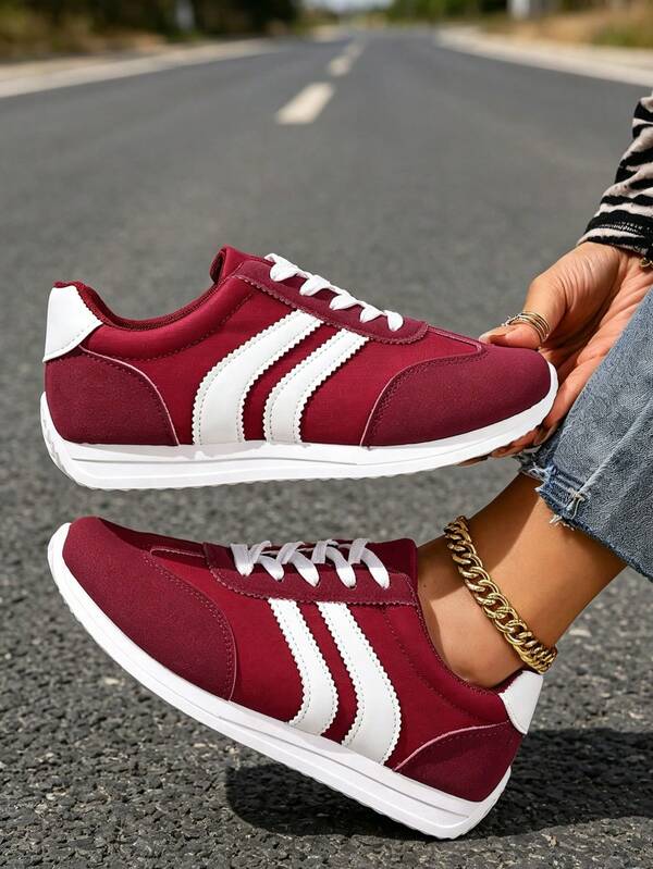1 par de zapatillas casuales ligeras para mujer, zapatos planos cómodos de cordones para caminar