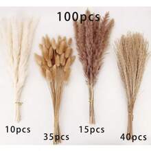 Brown Artificial Pampas Grass Bouquet, Bulk Bunny Tail Grass, 43.18cm Boho Artificial Fluffy Pampas Reed, Wedding Home Table Party Decoration (Classic Style) - Brown - View 8