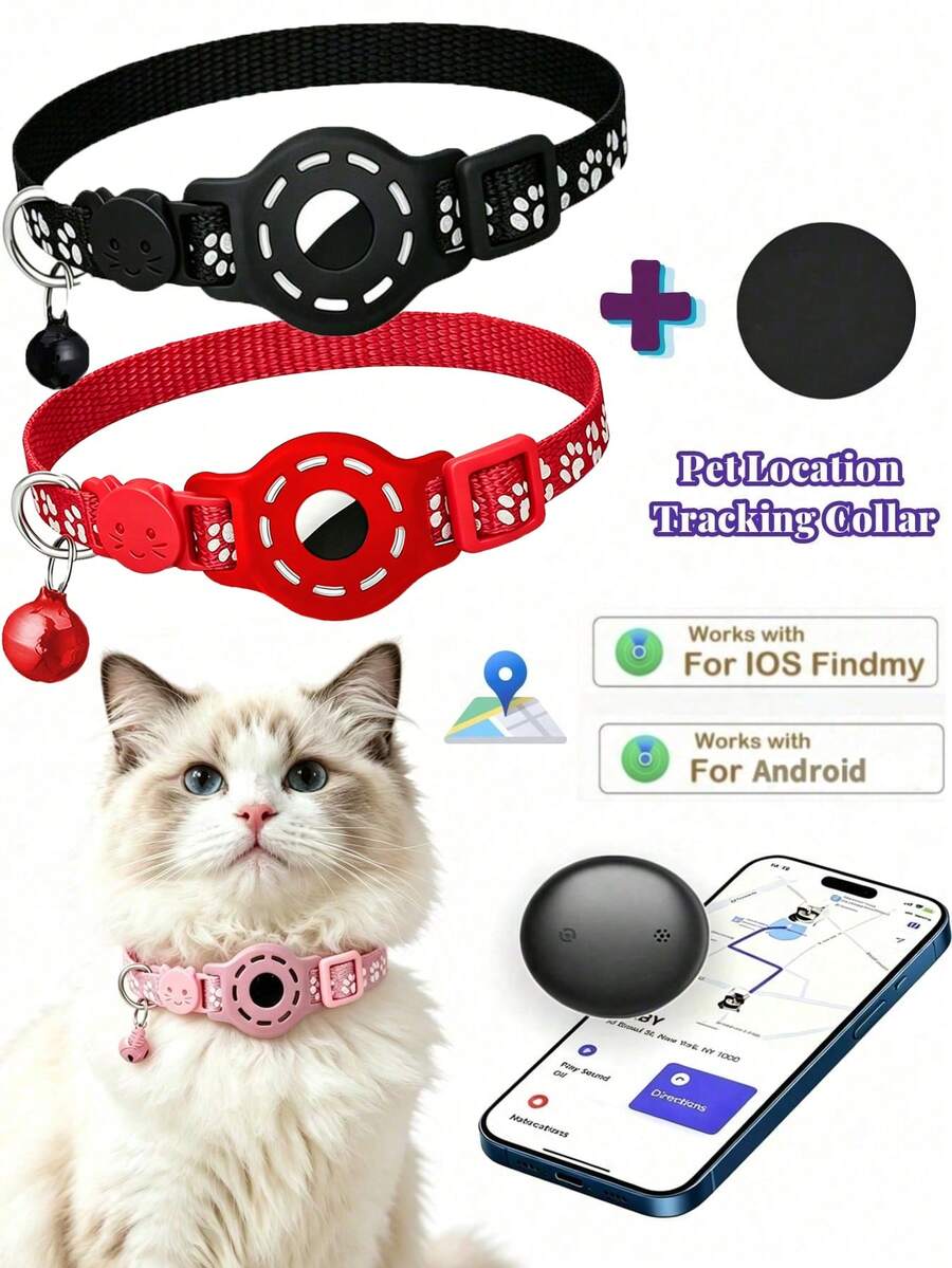 1pc Adjustable Reflective Cat Collar, Pet Cat Locator Collar Compatible With Apple Find My And Android Trackers, 7-9 Inch Animal Print Design, Detachable Collar For Cats