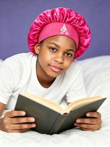 1PC Baby Bonnet Silk Satin Bonnet For Kids Sleeping Cap Curly Natural Hair Silk Bonnets For Girls Boys Infant - Hot Pink - View 3