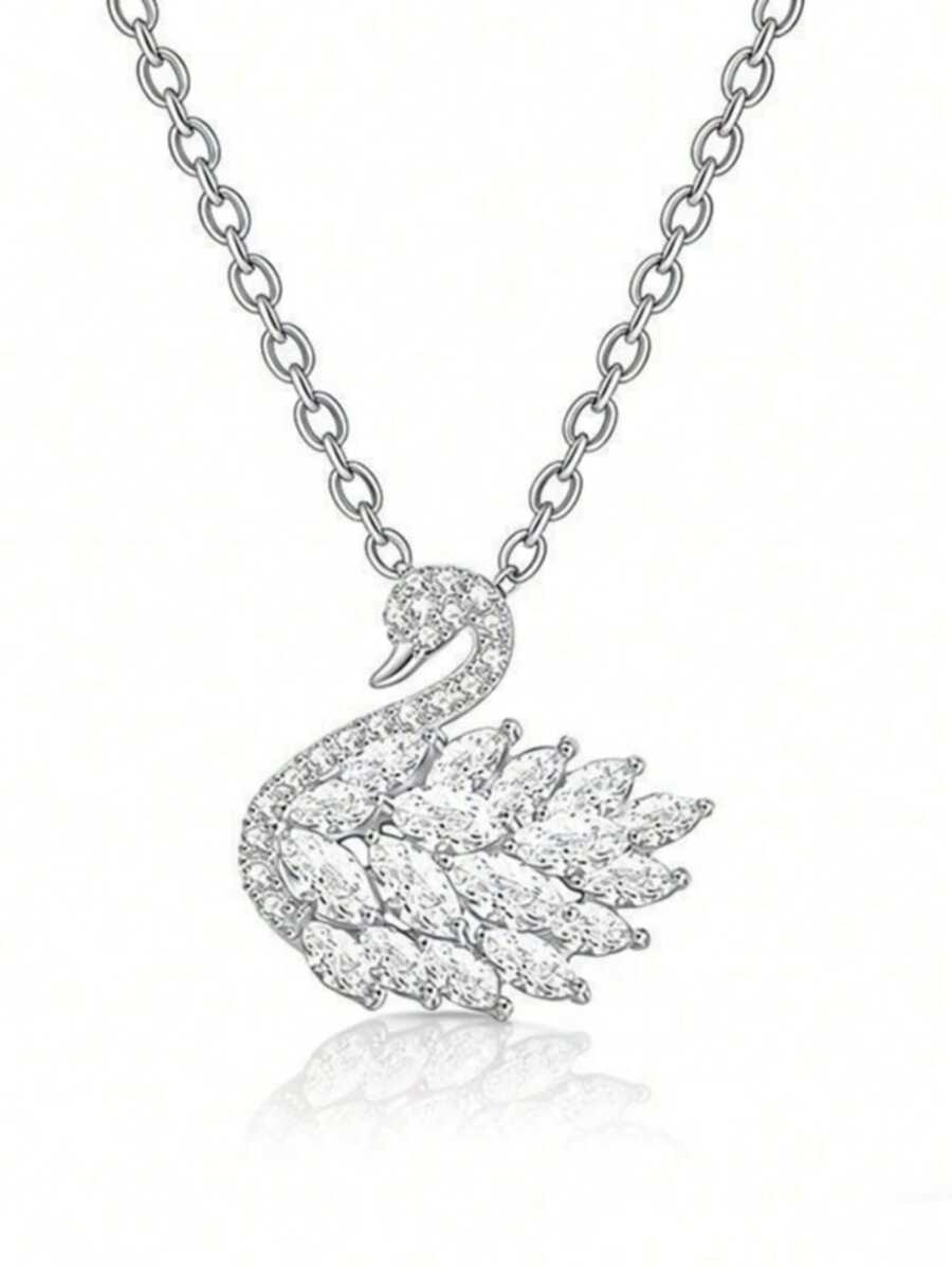 1pc Fashionable High-End Pendant Collarbone Chain Swan Necklace For Vacation - Gold - View 1