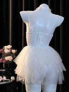 1pc Women's White Tutu Skirt Short Waistless Tulle Skirt Fluffy Performance Skirt Summer Beach Skirt 6-Layer Mesh Puppy Skirt Suitable For Wedding Banquet Performance Party Cosplay Decoration Skirt Festival Party Carnival Decoration Skirt Runway Performance Dance Skirt Skirt Inner Lining Skirt Can Be Worn As Outer Skirt Halloween Decoration Skirt Little Devil Little Angel Costume Accessory - White - View 5
