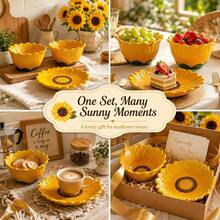 Sunflower Pattern Ceramic Dinner Plate & 6-Inch Asymmetric Salad Bowl. The Cute Floral Design Adds Warmth To Your Dining Time And Brightens Up Your Table. Practical Everyday Tableware Suitable For All Meals, Also Serves As A Charming Home Decor And Thoughtful Home Gift. - Multicolor - View 11