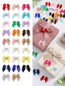50pcs 2.5cm Mini Satin Ribbon Bows With Rhinestones, Multicolor Small Decorative Bows For DIY Hair Accessories, Doll Dressing, Gift Wrapping - View 2