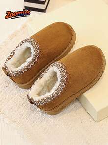 1 Pair Cute Fashionable Kids' Autumn/Winter Low-Top Thermal-Lined Warm Snow Boots With Pattern - Brown - View 5