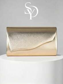 Metallic Gold Crinkle Envelope Clutch, Elegant Evening Handbag, Suitable For Formal Parties, Weddings And Galas - Gold - View 1