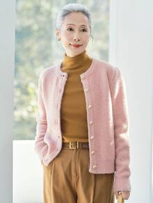女款時尚粉色鈕扣開襟衫，舒適紋理針織毛衣，適合萬聖節、感恩節、聖誕節假期穿搭 - 粉色 - 查看 1