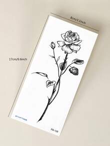 1pc Black & White Minimalist Aesthetic Rose Pattern Temporary Tattoo Sticker, Waterproof Body Skin Tattoo For Party, Holiday, Concert, Arm, Shoulder, Neck, Collarbone, Back, Leg - Black - View 5