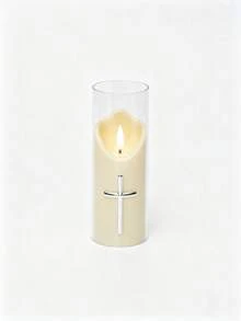 1pc Hot-Selling Cozy Creative Atmosphere Cross Electronic Candle Light Ornament, Decorative Small Lamp For Living Room, Bedroom, Bedside Table, Suitable For Multiple Scene Arrangements - Beige - View 7