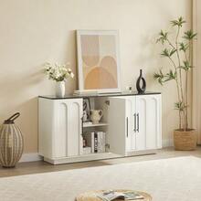 Arched Front Sideboard With 4 Doors, Soft-Close Hinges & Anti-Tip Device, 160cm Wide Storage Cabinet For Living Room & Dining Room, Wood Color - Black and White - View 6