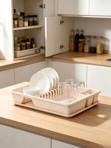 Detachable Plastic Dish Drying Rack With Drain Tray, Multi-Grid Cutlery & Plate Storage Organizer, Space Saving Kitchen Countertop Dish Holder For Home Apartment Kitchen Utensil Drying Storage - Random Color - View 7
