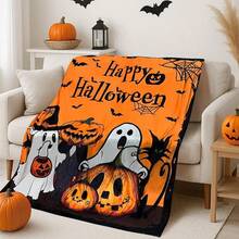 1pc Cute Cartoon Halloween Ghost Black Cat Pattern Flannel Blanket, Fluffy Anti-Pilling Warm Throw For Party Gift - Multicolor - View 3