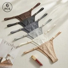 Kit 6 Calcinhas Fio Dental Duplo Regulagem Ajustável Tanga Não Marca Calcinha Levanta Bumbum Sensual Cores Clássicas Lingerie Feminina Moda Intima - Multicolorido - Visão 9