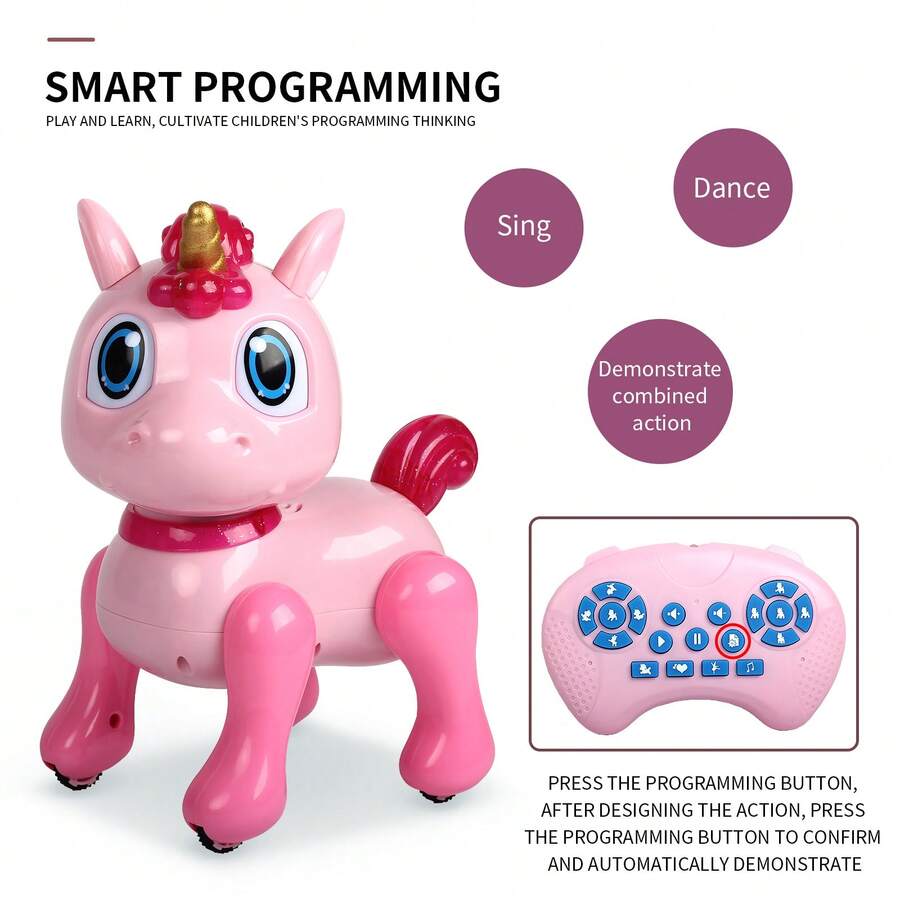 Pink Electric Unicorn + 500mAh Lithium Battery + Forward + Forward Handstand + Backward Handstand + Lie Down + Singing + Dancing + Programming - Pink - View 1