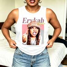 Women's Erykah Badu Print Tank Top, Summer Vacation Beach Sleeveless Top - 白色4 - 查看 1