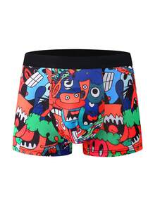 10 cái/gói quần boxer nam in họa tiết graffiti phong cách, cạp vừa thân thiện với da, quần đùi nam họa tiết hoạt hình - Nhiều màu - Xem 5